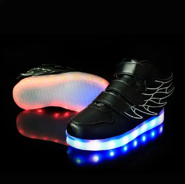 25-37 Размеры/зарядка через usb корзина со светодиодной подсветкой детская обувь с подсветкой Детская Повседневное мальчиков и девочек светящиеся кроссовки валенки - Цвет: black