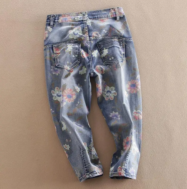 Boyfriend Jeans New Women Jeans Loose cross Pants flower print Harem capris plus size