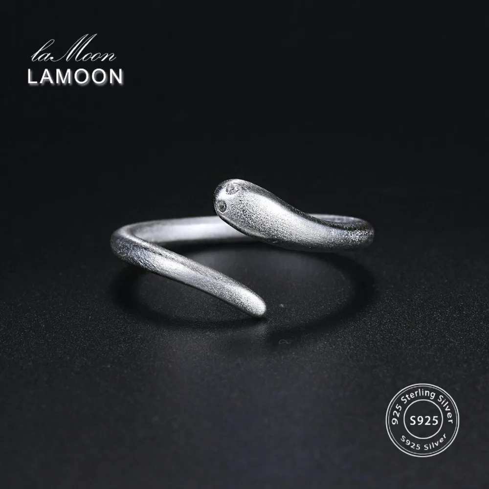 LAMOON Wiredrawing Snake 100% 925-Sterling-Silver Rings Open Design S925 Fine Jewelry For Women Cocktail Party LMRY050