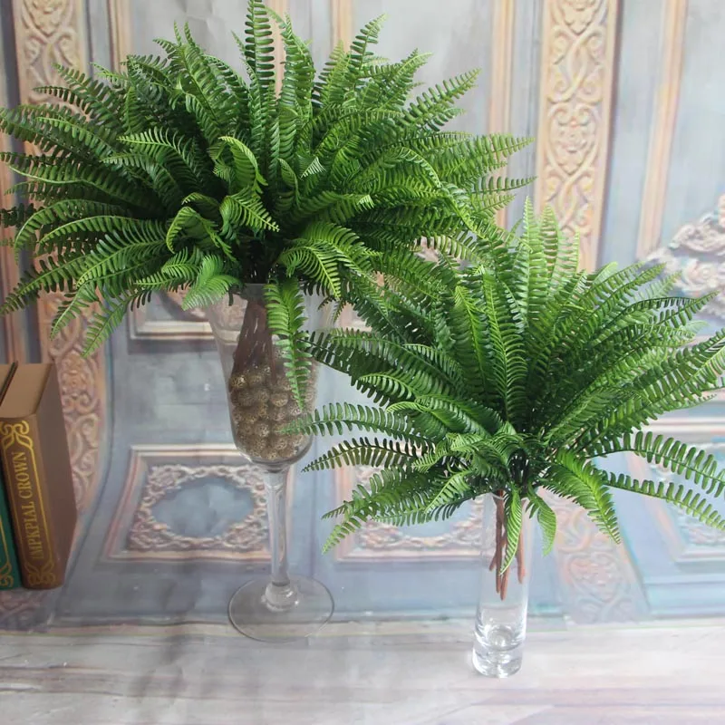 7 Branches Artificial Fern Leaves Plastic Artificial Silk Plants Green Fake Plants For Home  Party Wedding Decoration