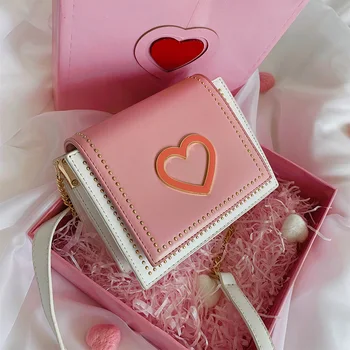 

Cute Contrast color Square bag 2019 Fashion New Quality PU Leather Women's Designer Handbag Rivet Chain Shoulder Messenger Bag