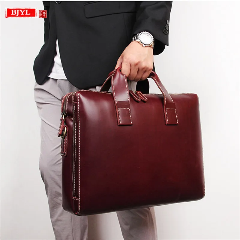 

2019 Business Men briefcase 15.6 inch computer bag genuine leather male handbags Large capacity shoulder bags travel briefcases