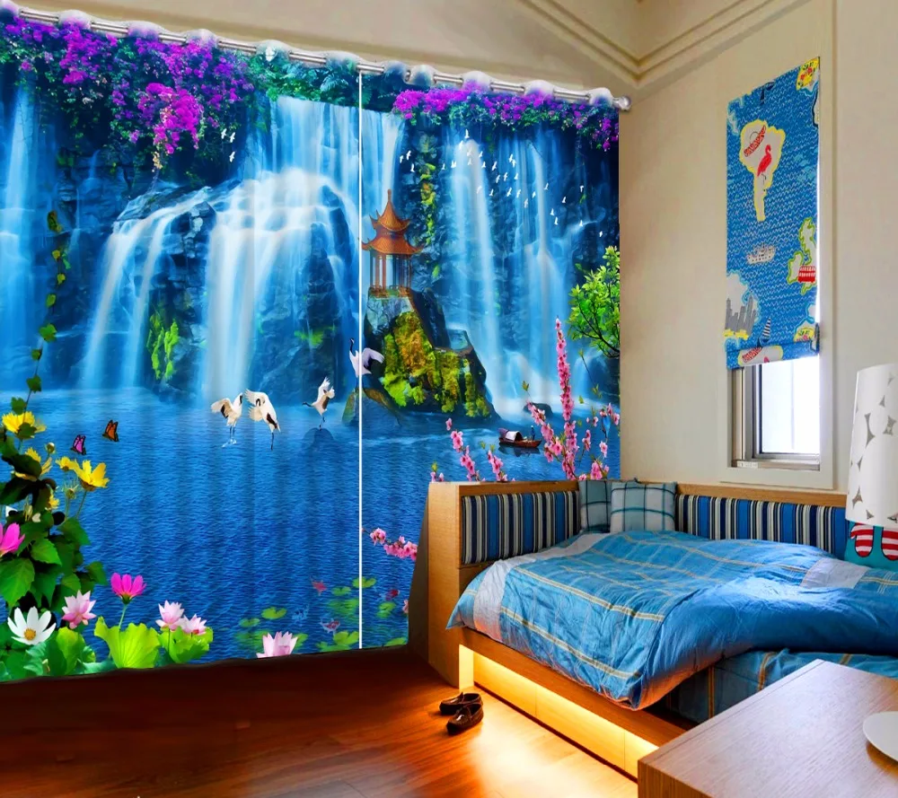 Blackout Bedroom Living Room Curtains Waterfall landscape Sheer