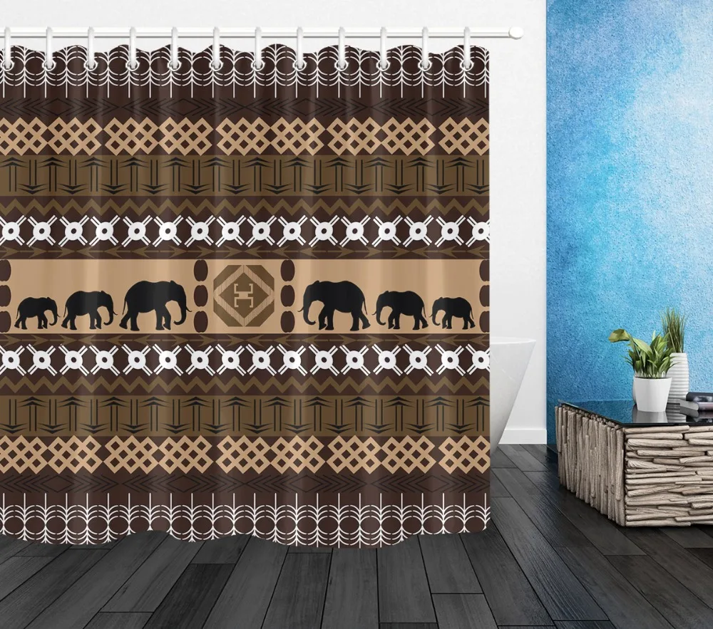 LB Ethnic Pattern of African Motifs &amp Elephant Shower Curtain Bathroom Waterproof Mildew Resistant Fabric For Art Bathtub Decor | Дом и сад