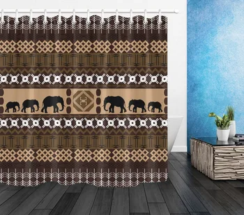 

LB Ethnic Pattern of African Motifs & Elephant Shower Curtain Bathroom Waterproof Mildew Resistant Fabric For Art Bathtub Decor