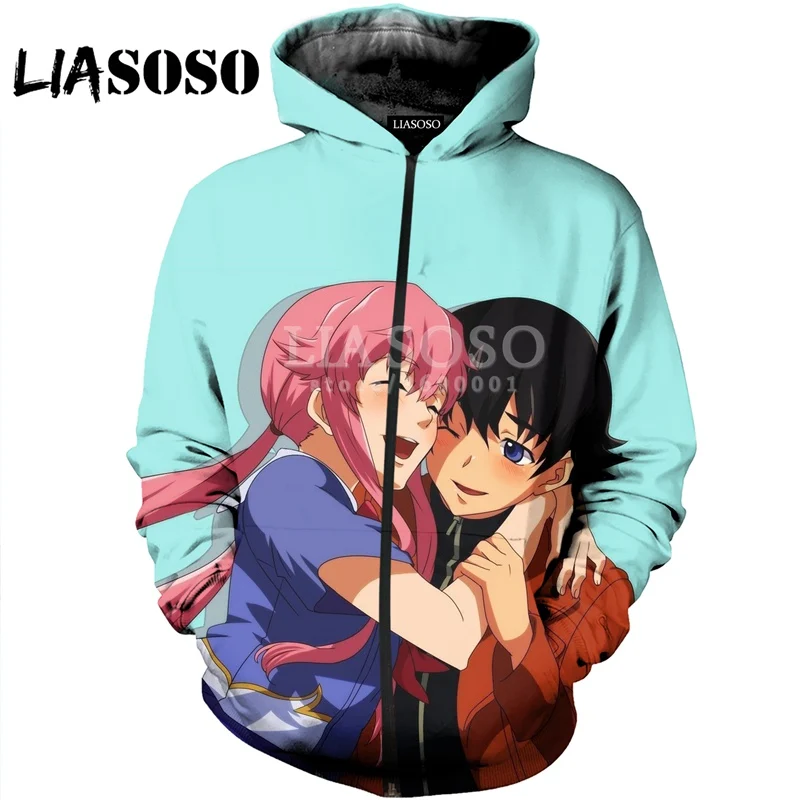 

LIASOSO 3D Print Women Men Future Diary Yuno Gasai Girls Hooded pull over Hoodies Sweatshirts Casual Zipper Jacket HarajukuX0703