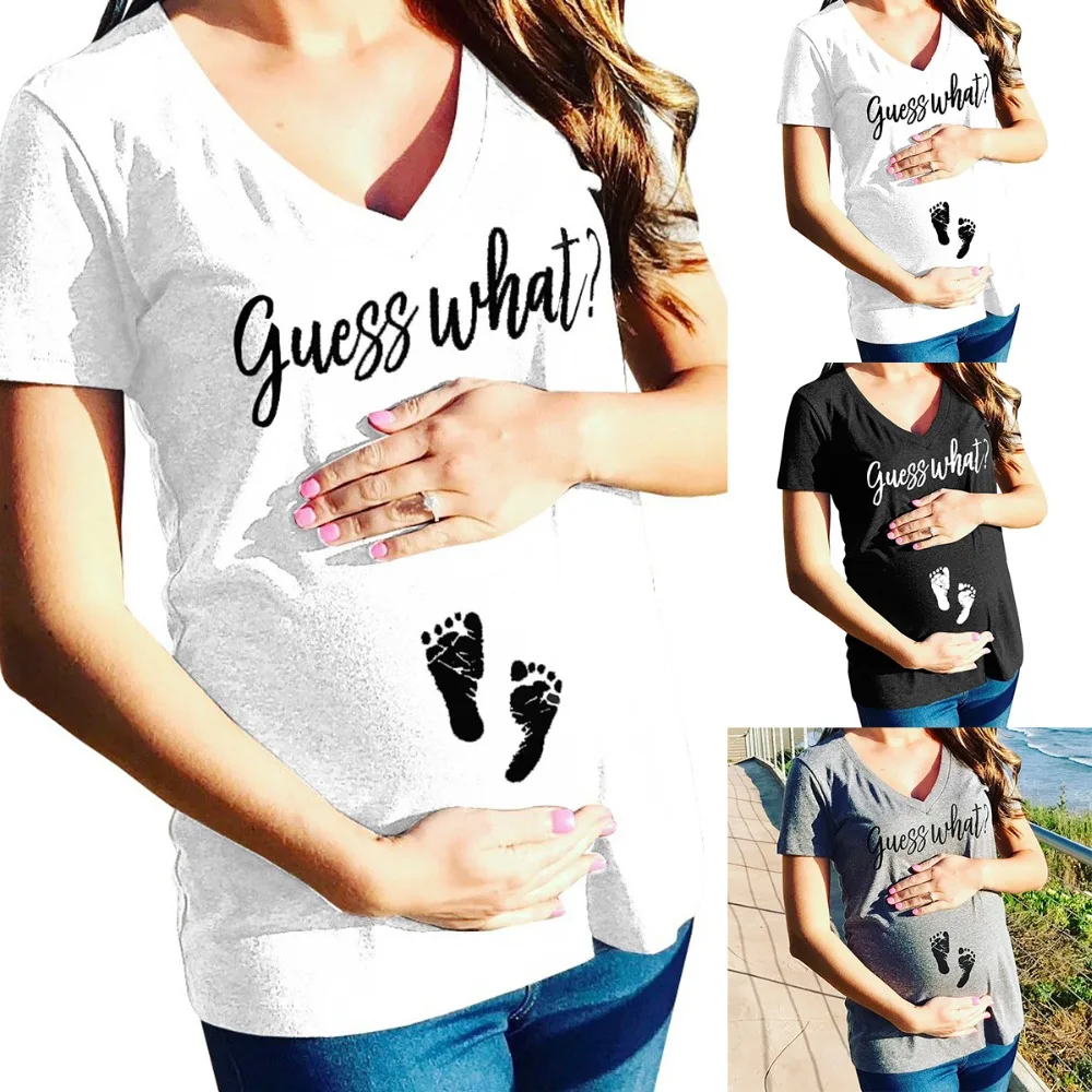 

Puseky Pregnant Maternity V-neck T Shirts Shorts Casual Pregnancy Clothes Letter Women Maternity Clothing Pregnancy Casual Tee