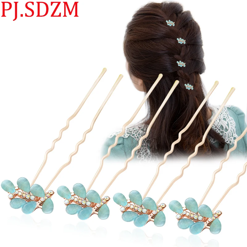 PJ.SDZM Female U Clamps High end Opal Hair Combs Hair Ornaments Hair