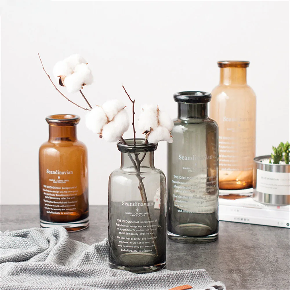 

Scandinavian Nordic Chic Gray Glass Storage Jar European Minimalist Desk Decor Flower Bottle Ins Popular Brown Vase Container