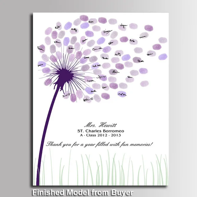 

1pc Free custom Name Date Wedding Gift DIY dandelion Fingerprint Signature Guest Book For Engagement Party Wedding Anniversary