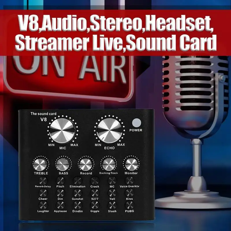 V8 внешняя звуковая карта Bluetooth 4,2 гарнитура микрофон веб-Каст личные развлечения стример прямая трансляция для ПК телефона
