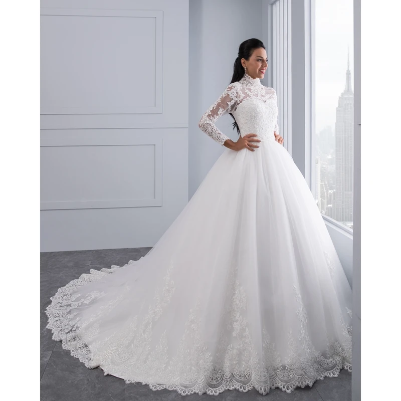 Miaoduo Vestido De Noiva Plus SIze High Neck IIIusion Back Long Sleeve Wedding Gowns 2022 Ball Gown Wedding Dresses for Women wedding dress for women