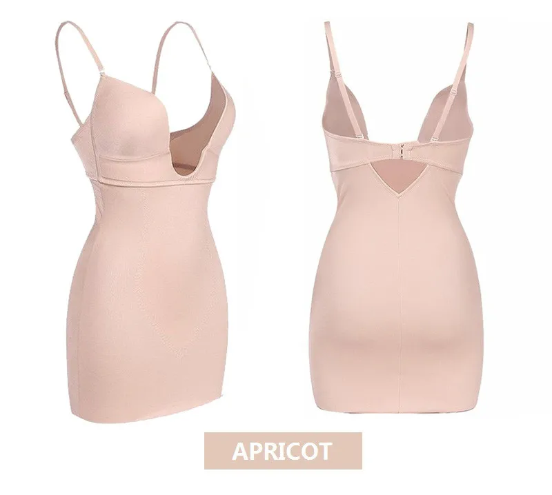 NINGMI Slimming Body Shaper Women Bodysuit Full Slip Skirt Shapewear Firm Control Waist Trainer Sexy Deep U Briefer Camis Corset (18)-1