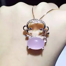 Натуральный розовый халцедон кулон S925 серебро Природный камень кулон Цепочки и ожерелья модный элегантный с милой обезьяной для женщин и девочек ювелирные изделия