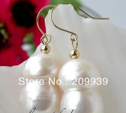 

hj 00194 Stunning 20mm baroque double FW pearl earring 14k gold