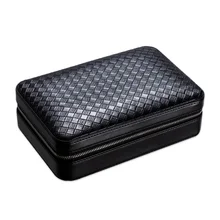 Портативное дорожное использование деревянная подкладка Черная Плетеная Сетка Кожаный портсигар коробка для сигар W/прикуриватель