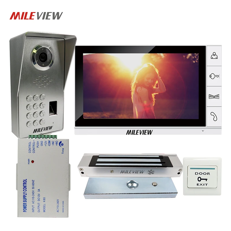 

FREE SHIPPING Fingerprint Code Keypad 9" Screen Video Door Phone Intercom System + Waterproof Door Camera + 180 Magnetic EM Lock