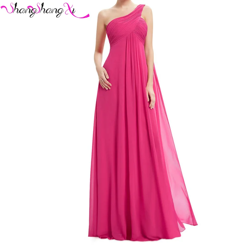 Chiffon One Shoulder Ribbon Long Prom Dresses 2017 Cheap Pink Blue