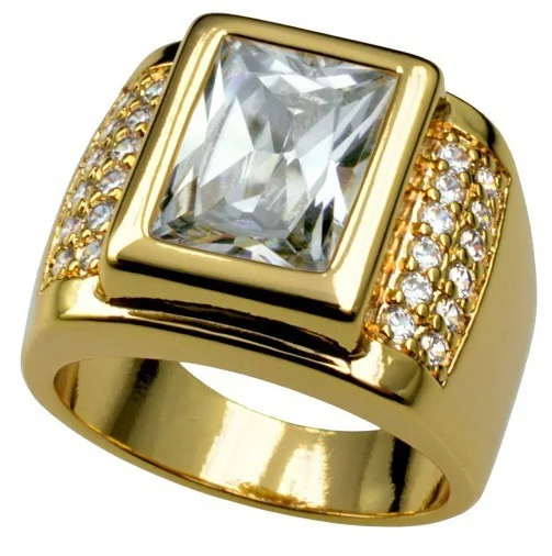 Unique Yellow Gold Color Couple Rings Square Cubic Zirconia Rings for Lovers Men Women Vintage Fashion Rings Wholesale Jewelry