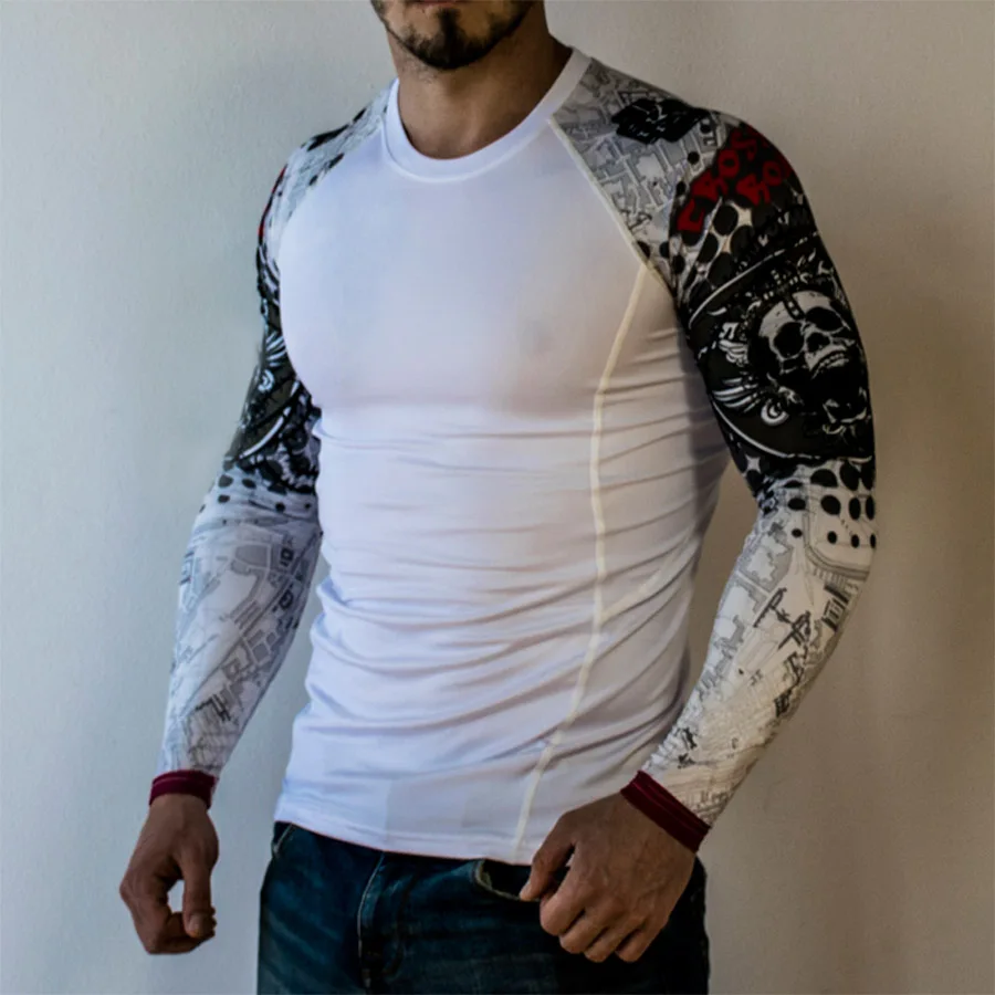 

Mens Compression Shirt Slim Fit White Training Bodybuilding T-shirt MMA Fitness Tights Brand Clothing Tops Plus size 4XL