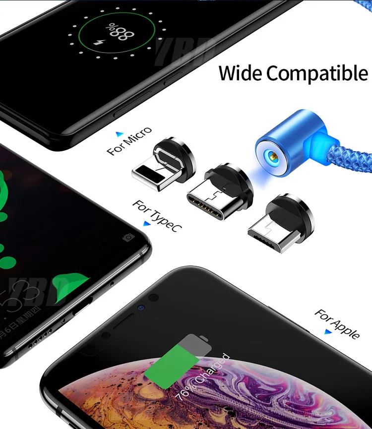 YBD Магнитный usb зарядный кабель для Xiaomi Redmi Note 7 Mi9 Micro USB C кабель USB провод для iPhone зарядное устройство samsung huawei Oneplus