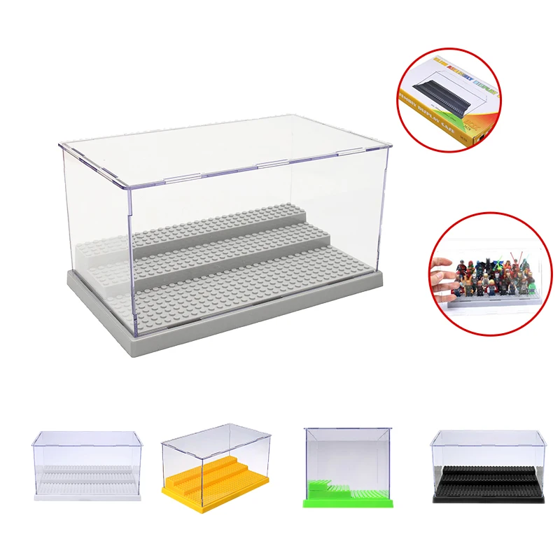 

5 Colors 3 Steps Display Case/Box Dustproof ShowCase Gray Base For Blocks Acrylic Plastic Display Box Case Model Toys Box