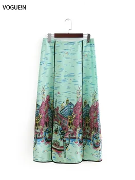 

VOGUEIN New Womens Ladies Summer Beach Fashion Print Boats A-Line Zipper Skirt Wholesale