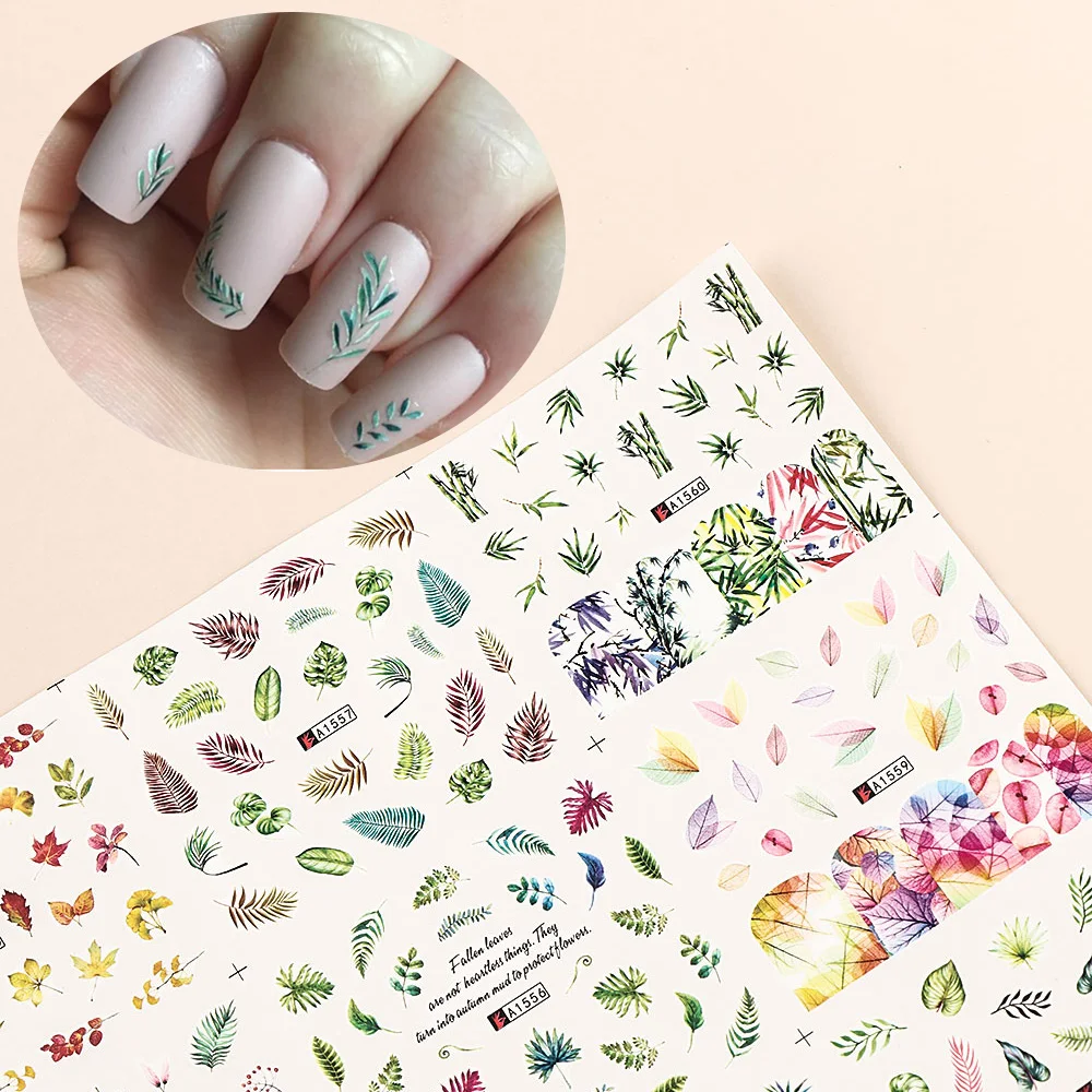 12 дизайн Переводные аппликации для ногтей Набор Летние цветные листья наклейки для ногтей украшения татуировки Советы