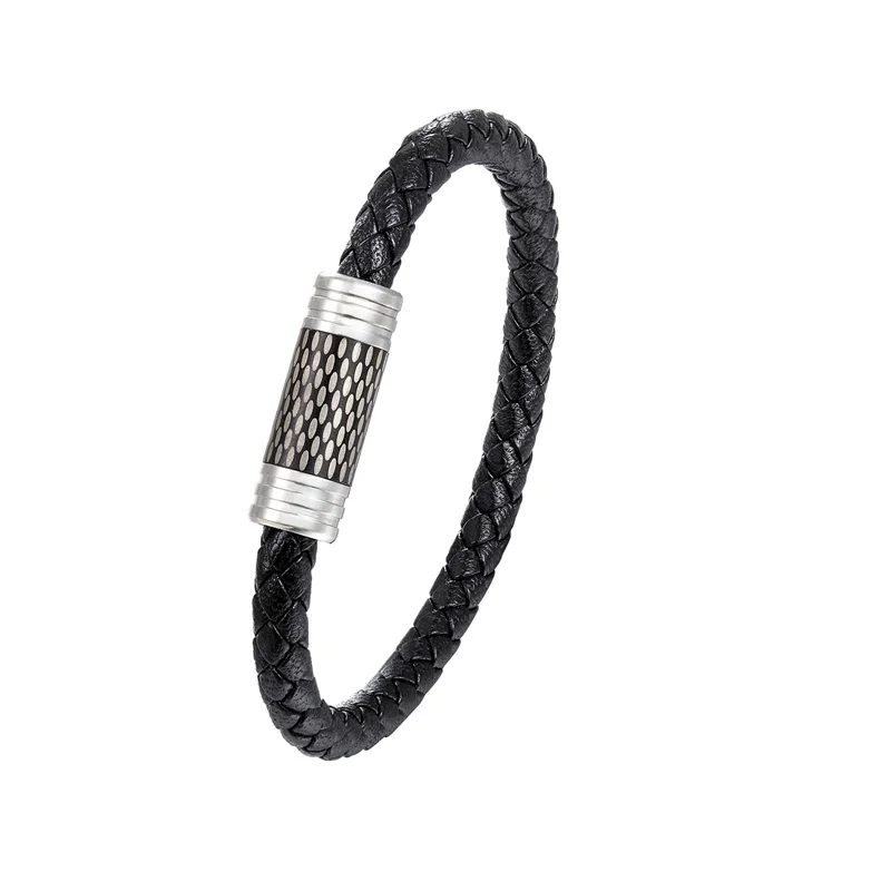 NEW Fashion Black and white Braided Steel Wire Bracelet Magnetic Buckle Simple Style Wristband Men Stainless Steel Bracelet Male
