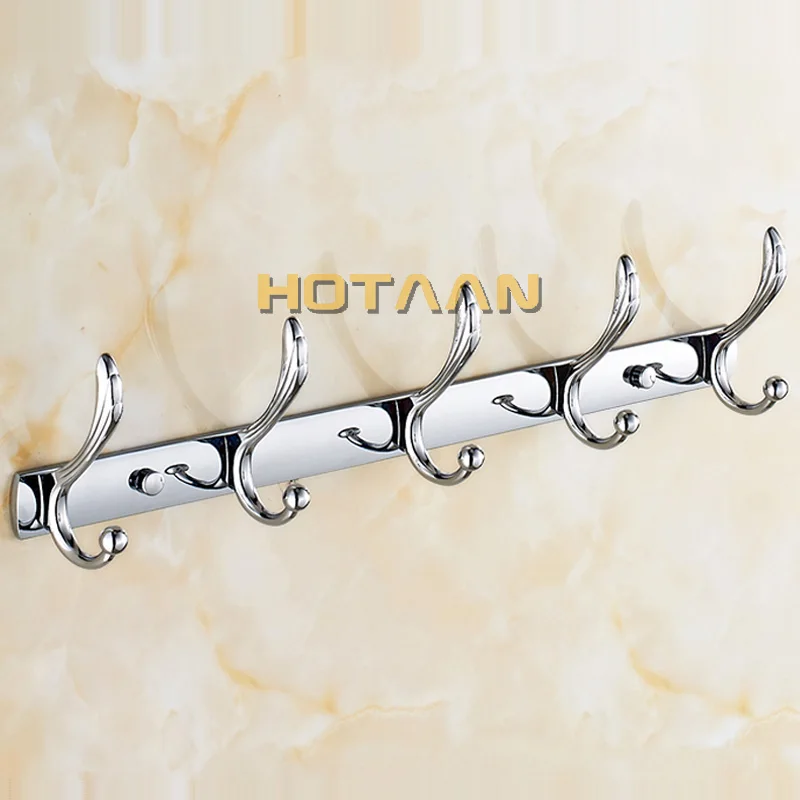 Chrome Plated Bathroom Robe Hook Towel Wall Hooks Kitchen Stainless Steel 5 Hooks Hat Bag Hanger Holder Clothes Hook