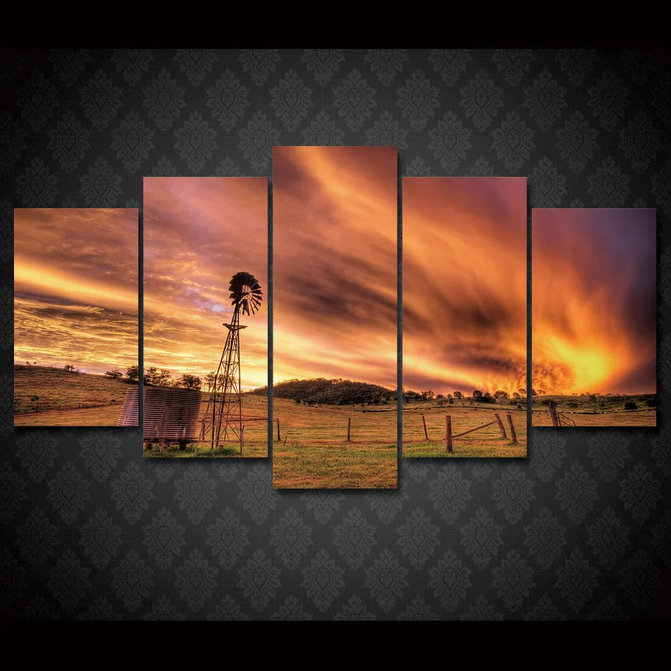 Wall Art Canvas Modern Poster Home Decoration 5 Panel Sunset Landscape Living Room HD Print Painting Pictures Modular Frame | Дом и сад