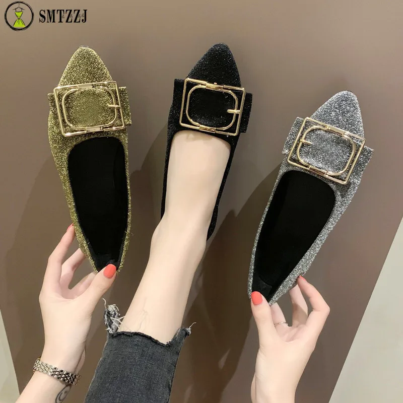 

SMTZZJ Luxury Design Bling Women Flat Shoes Flock Ballet Flats Boat Shoes for Ladies Home Wear Casual Shoe Female Flats 2019