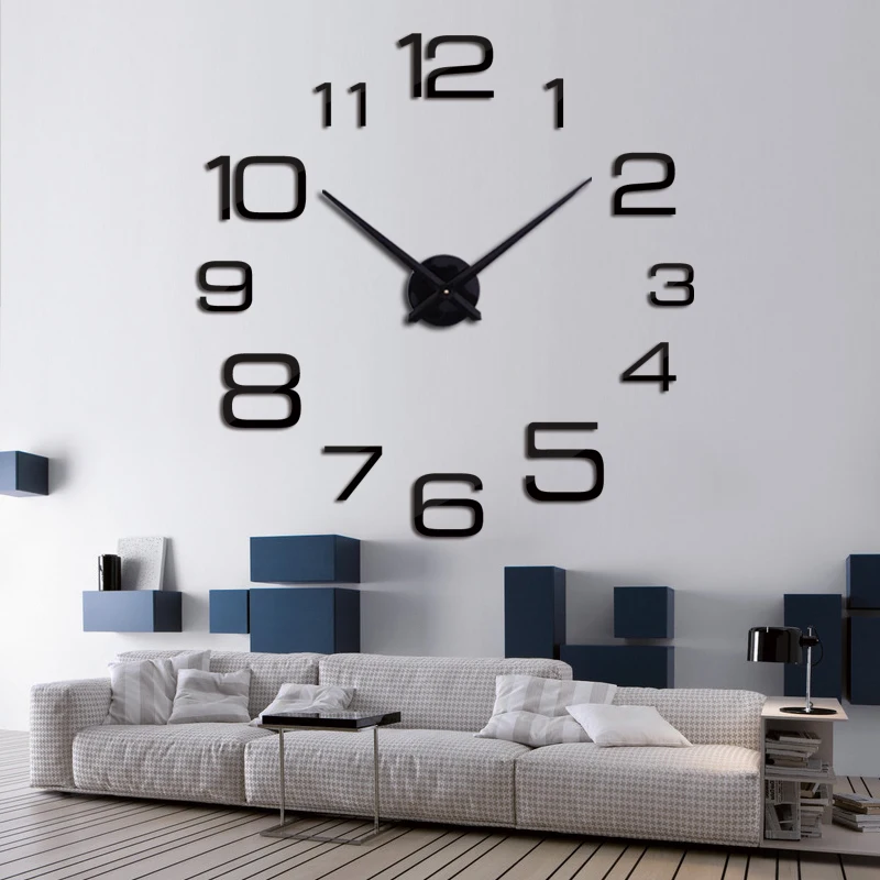 hot sale Diy acrylic mirror large wall clock quartz watch modern clocks living room home decoration silver number 3d stickers