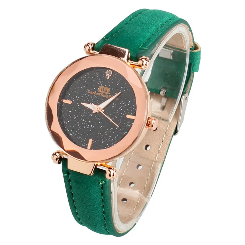 Г. Модные женские модный кожаный браслет Аналоговые Кварцевые Круглый наручные часы женские часы с браслетом часы D50 - Цвет: Зеленый