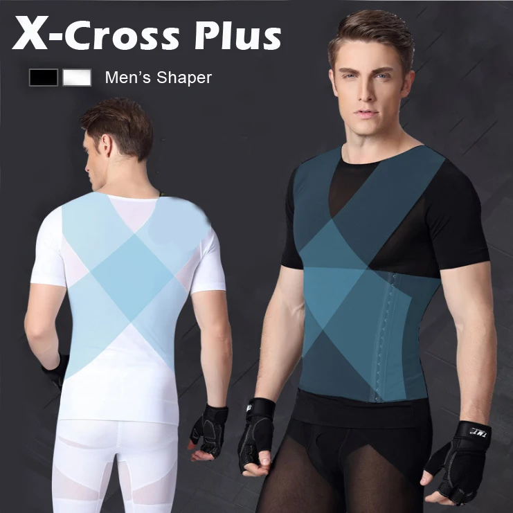 

Mens Corset Body Shaper X-Cross Plus Design On Chest Back Ceinture Abdominale Minceur Slimming Shapewear w/ Compression Belt