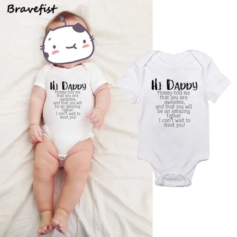 Cute Newborn Children Baby Girl Clothes Babies Bodysuit Infant Bebes Jumpsuits Sunsuit Kids Summer Clothing Hi Daddy Print 0-24M