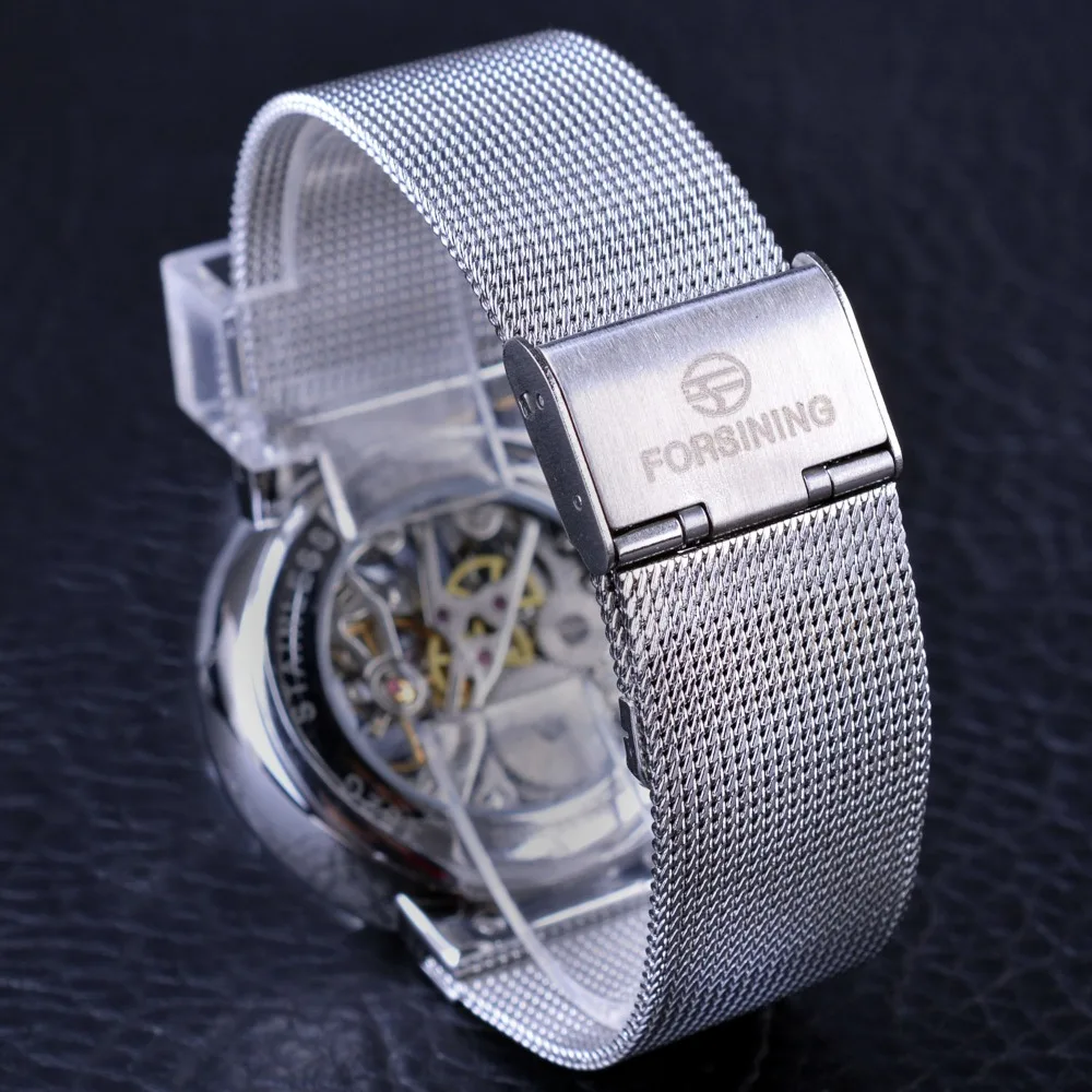 Fashion Neutral Design Silver Steel Men Short Small Dial Mens Watches Luxury Mechanical Skeleton Watch