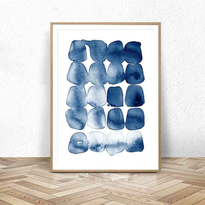 Abstract Print, Watercolour Wall Art, Modern Minimalist Painting, Navy Blue, Brush Stroke