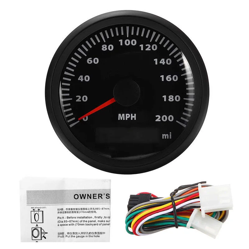 

Stainless Speedometer Gauge Waterproof Black 85mm 200Km/h Motor Digital Fashion