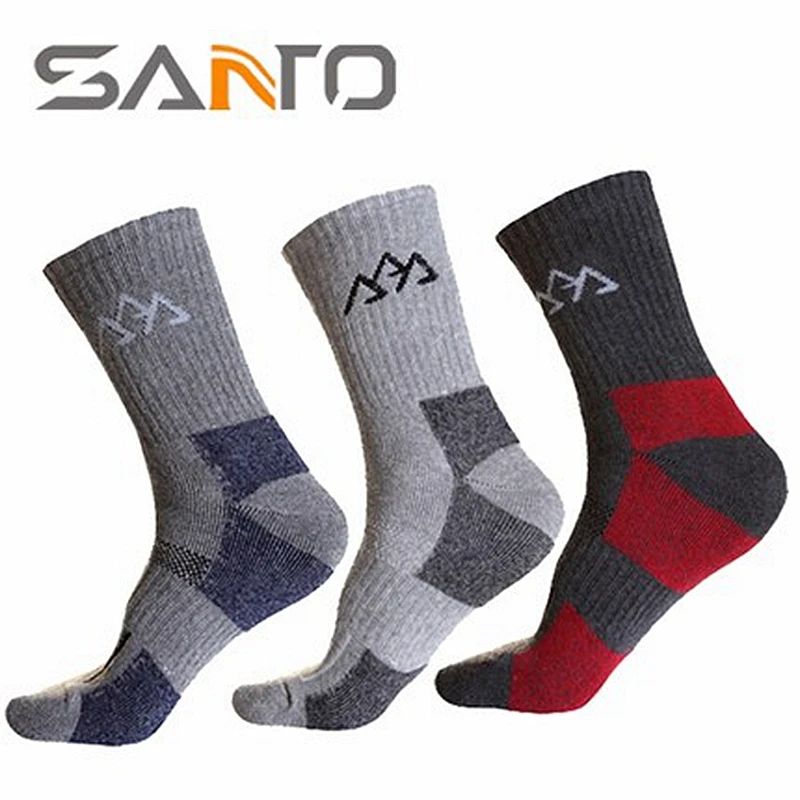 

3Pairs/Lot SANTO Quick Drying Men Socks Outdoor Sports Socks For Hiking Cycling Camping Trekking Coolmax Thick Thermosocks