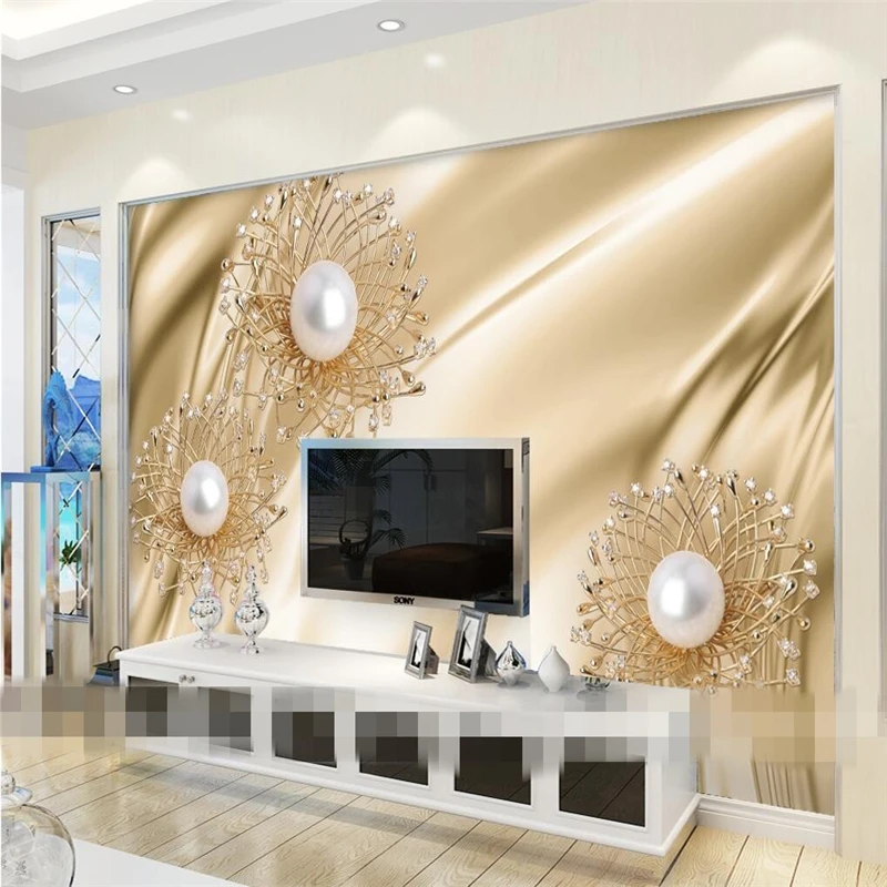 Custom Photo Wallpaper Mural Wall Sticker European Style Golden Pearl Jewelry Background Wall papel de parede 3d wallpaper