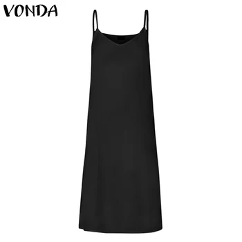 

VONDA White Dress Summer Casual Sleeveless Vest Lining Dresses Plus Size Sexy V Neck Spaghetti Strap Dress Party Vestidos 5XL