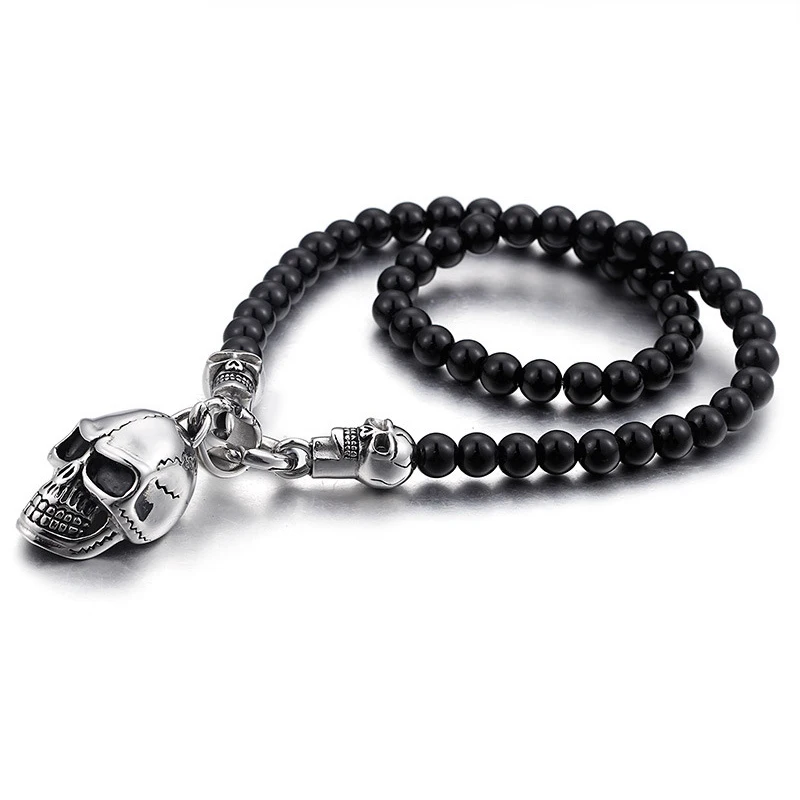 

Punk Rock Stainless Steel Skull Necklaces & Pendants Black Bead Chain Necklace Jewelry For Men Women