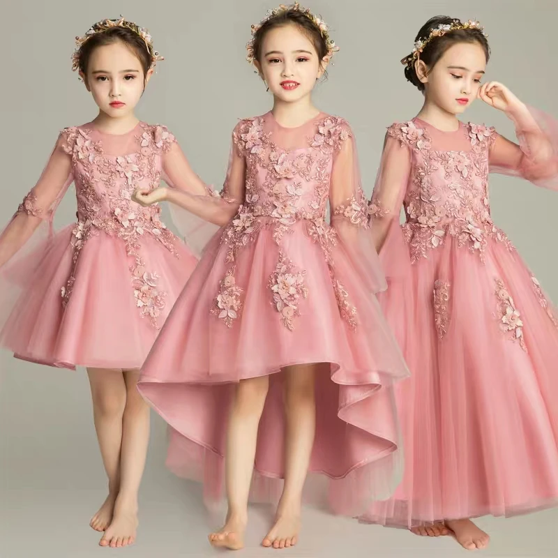 Г. Новое Элегантное детское вечернее платье принцессы с цветами на свадьбу, день рождения детское Пышное кружевное платье для выпускного вечера