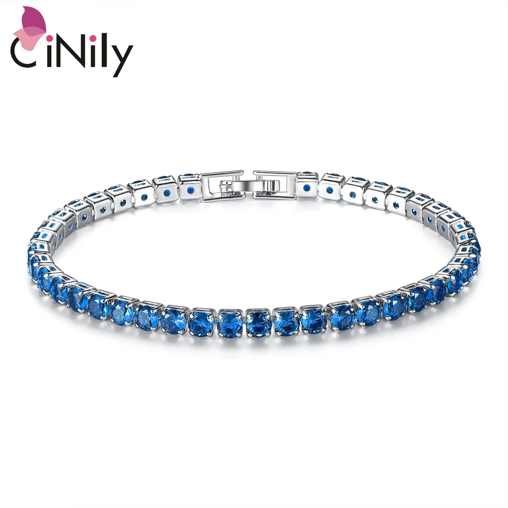 

CiNily Created Blue Green White Stone Silver Plated Wholesale for Women Jewelry Gift Chain Bracelet 7 3/8" NS2128-30