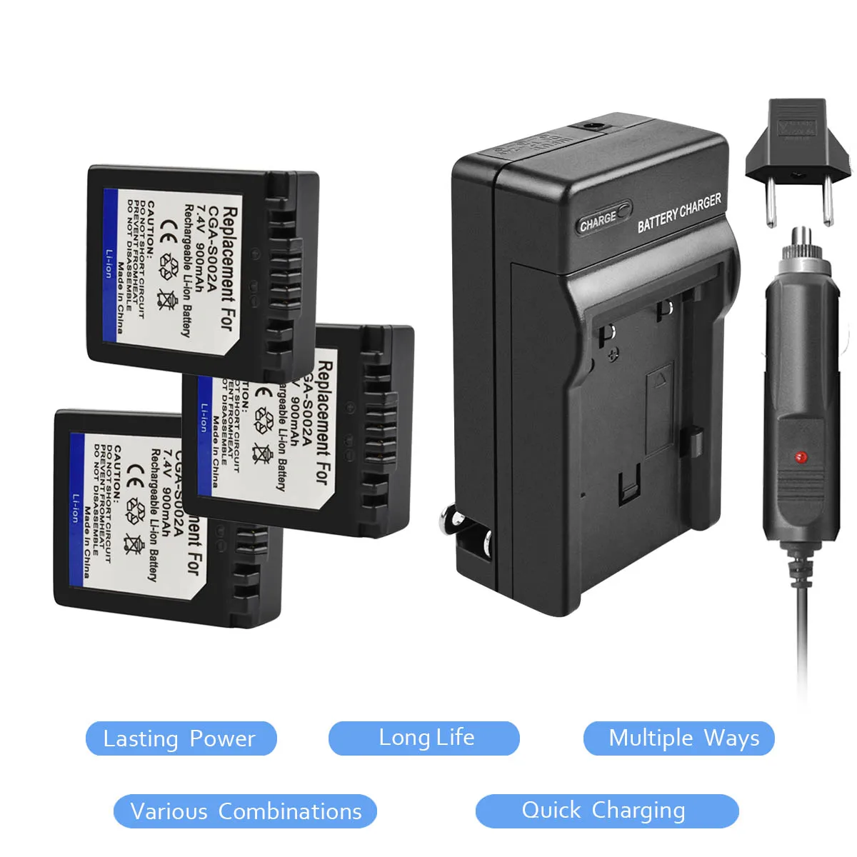 3X900 mAh CGA S002 CGAS002 Камера Батарея + Зарядное устройство для Panasonic dmc fz1 fz10 fz10eg k fz3b