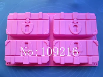 

Wholsales!! 1pcs 4-Holes Treasure Box Green Good Quality 100% Food Grade Silicone Cake Bakeware DIY Mold