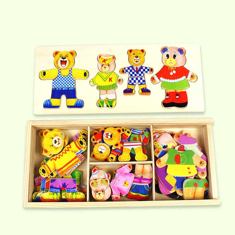 wooden teddy bear dress up puzzle