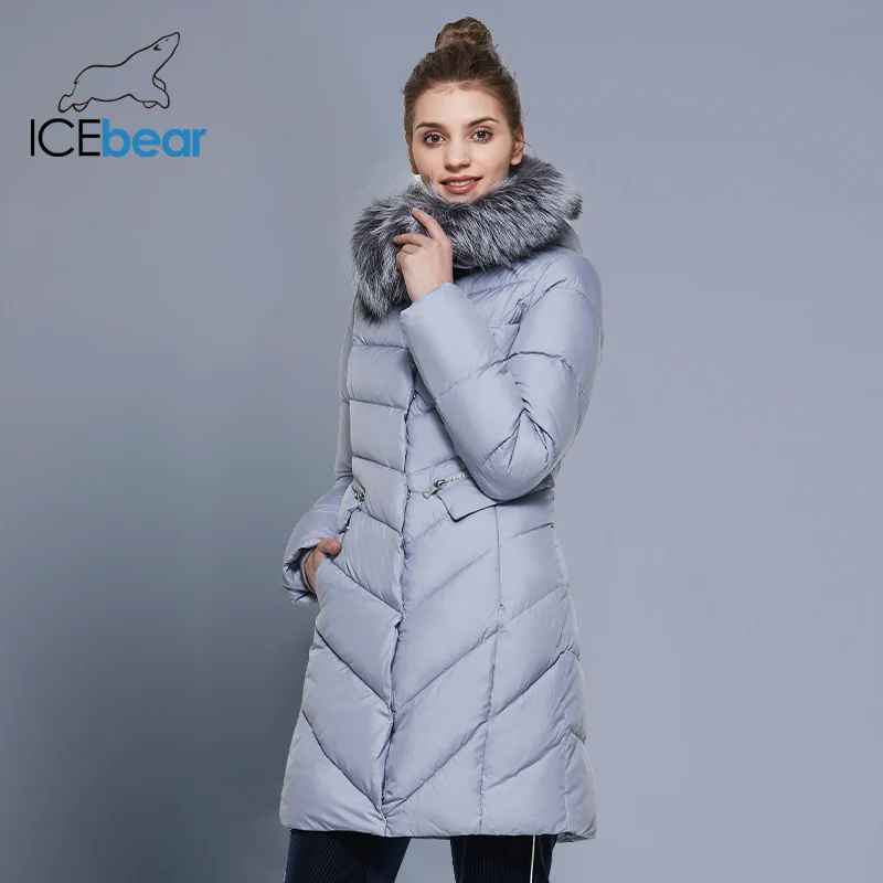 ICEbear воротник из натурального Мех пальто Для женщин куртка парки био-вниз теплый утолщение хлопок мягкий женский куртка пальто 17G6560D