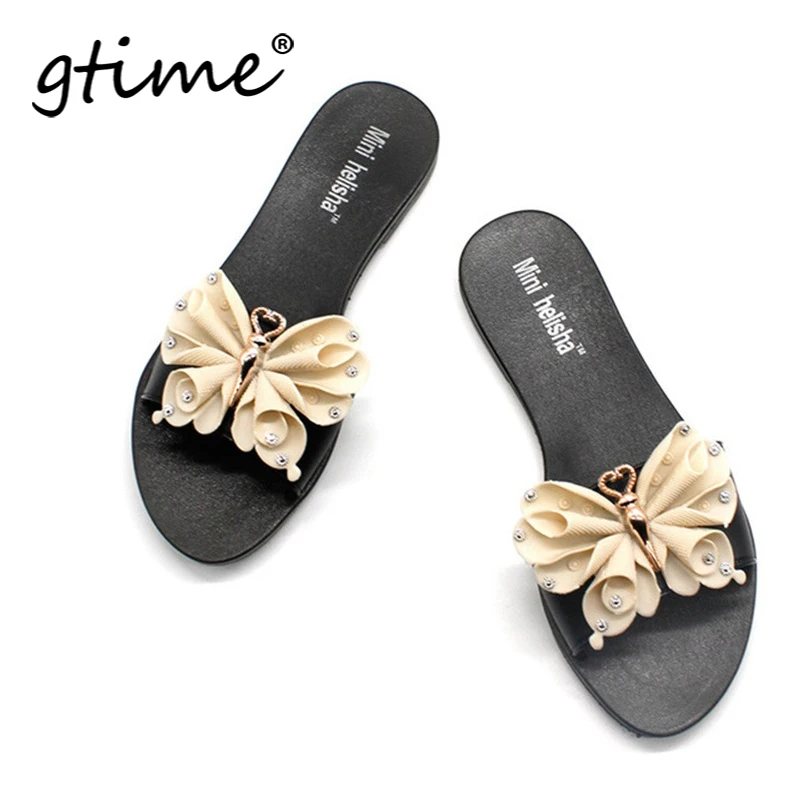 

Dropshipping GTIME Women Slippers PU Bow Summer Beach Shoes Female No Fur Slippers Flat Casual Solid Flip Flops Sandals GXJJ106